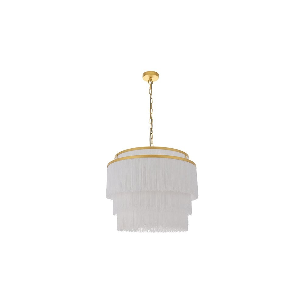 91532 3 Light Pendant Matt Gold Paint & White Tassels