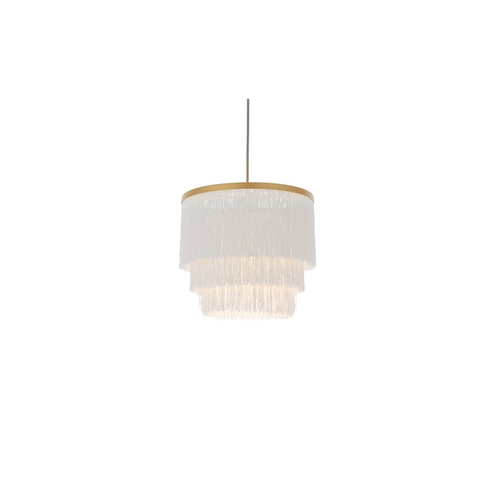 91551 1 Light Pendant Matt Gold Paint & White Tassels