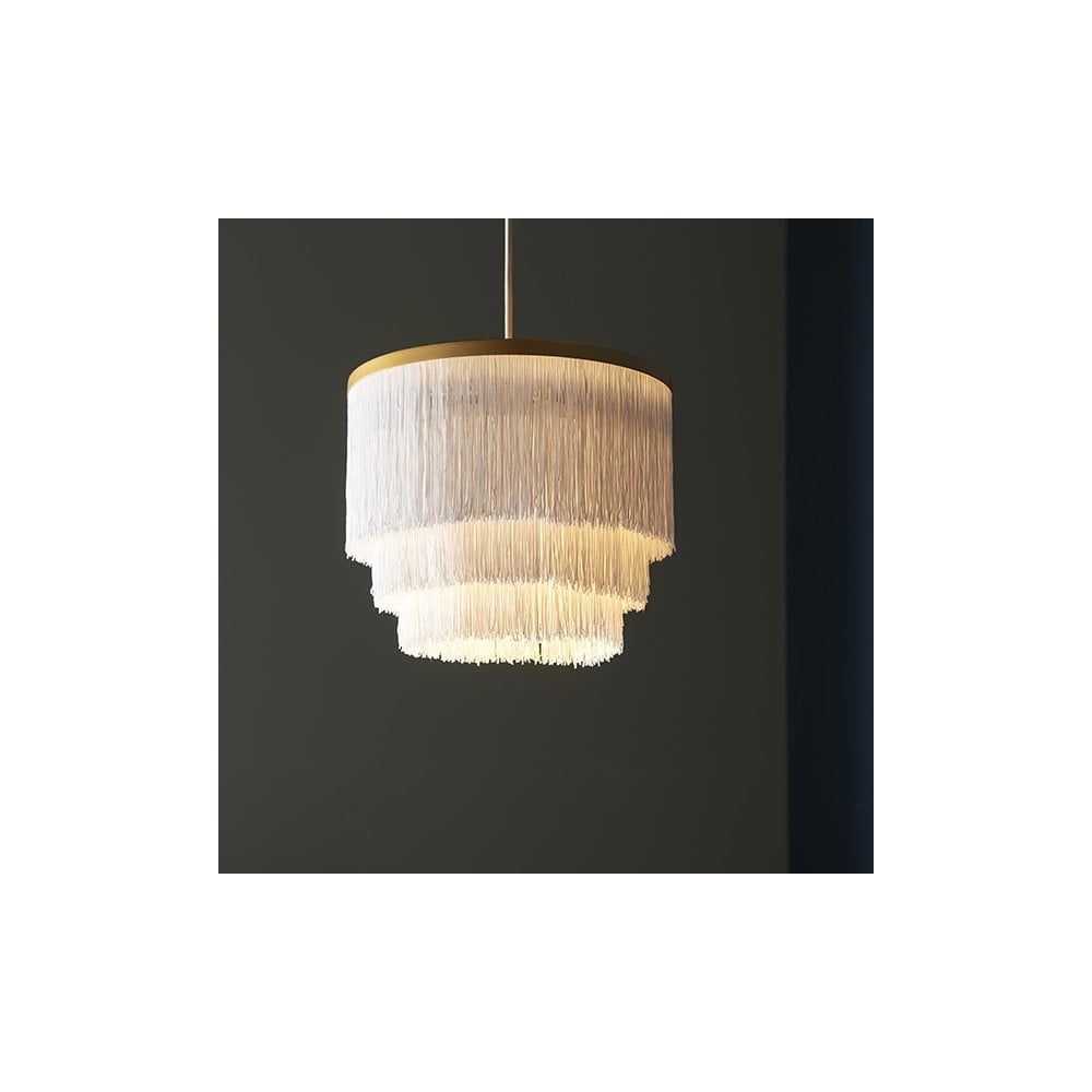 91551 1 Light Pendant Matt Gold Paint & White Tassels