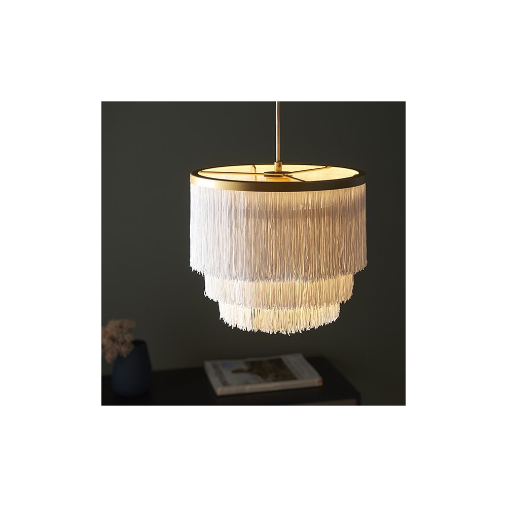 91551 1 Light Pendant Matt Gold Paint & White Tassels