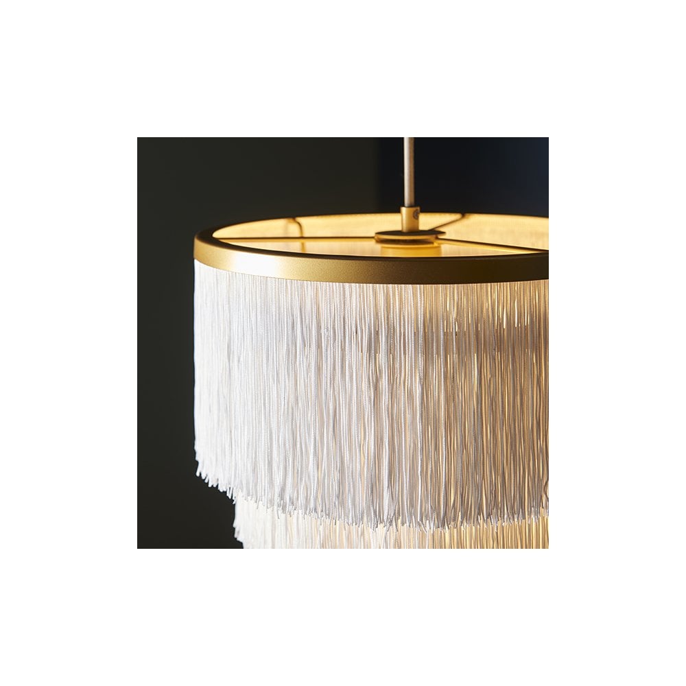91551 1 Light Pendant Matt Gold Paint & White Tassels