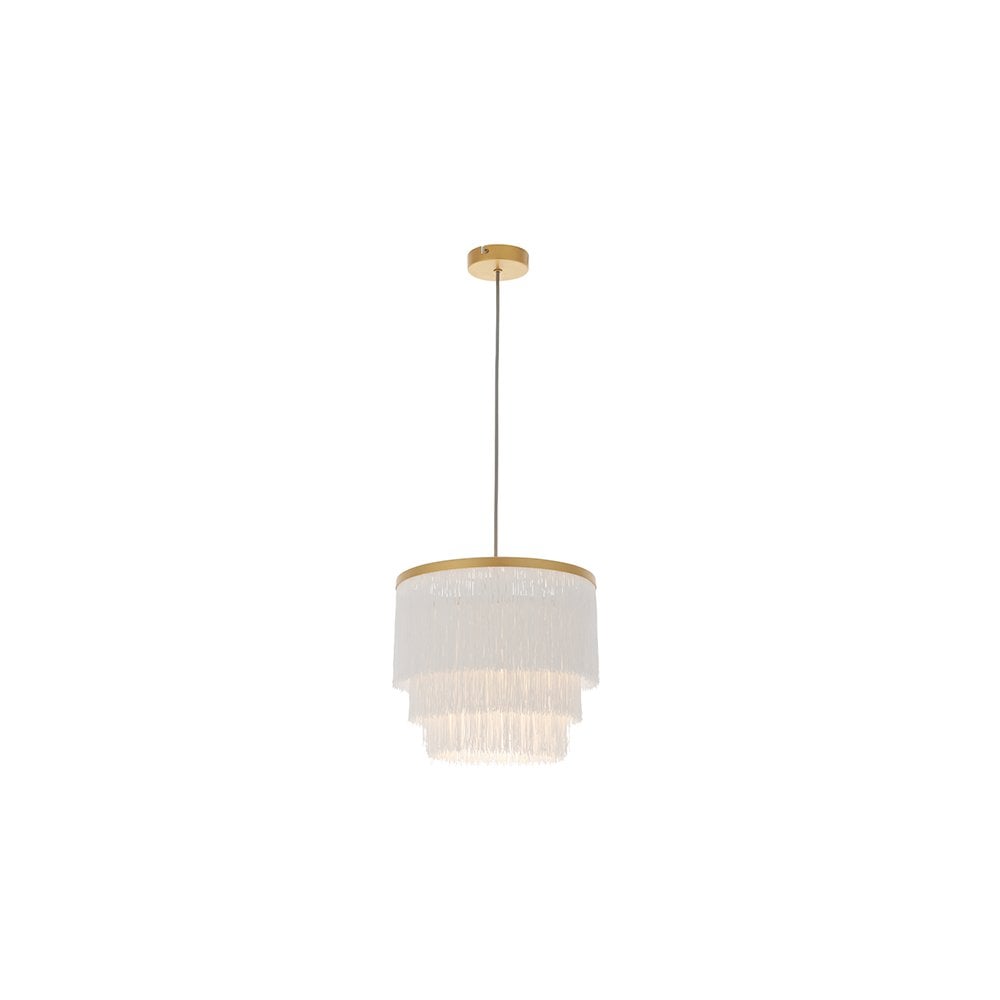 91551 1 Light Pendant Matt Gold Paint & White Tassels