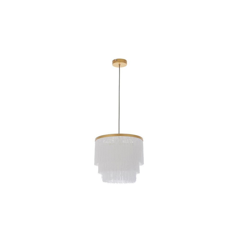 91551 1 Light Pendant Matt Gold Paint & White Tassels