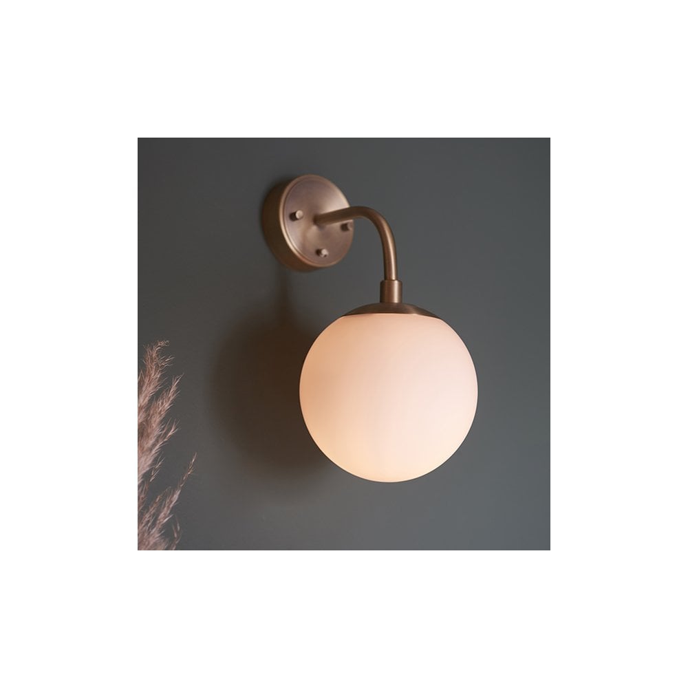 91892 1 Light Wall Light Matt Antique Brass Plate & Opal Glass (S)