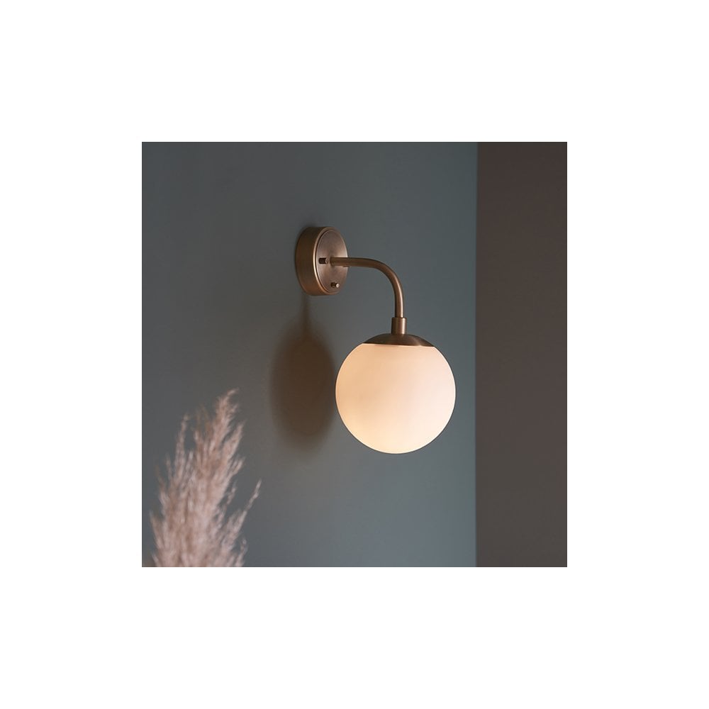 91892 1 Light Wall Light Matt Antique Brass Plate & Opal Glass (S)