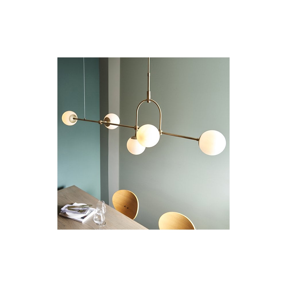 91893 5 Light Bar Pendant Matt Antique Brass Plate & Opal Glass