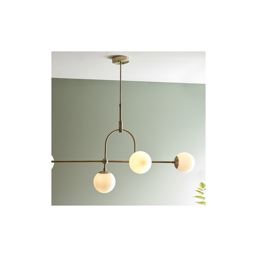 91893 5 Light Bar Pendant Matt Antique Brass Plate & Opal Glass