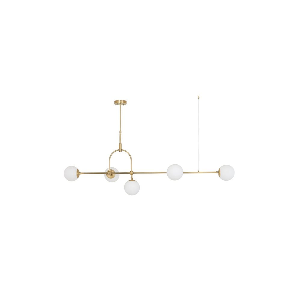 91893 5 Light Bar Pendant Matt Antique Brass Plate & Opal Glass