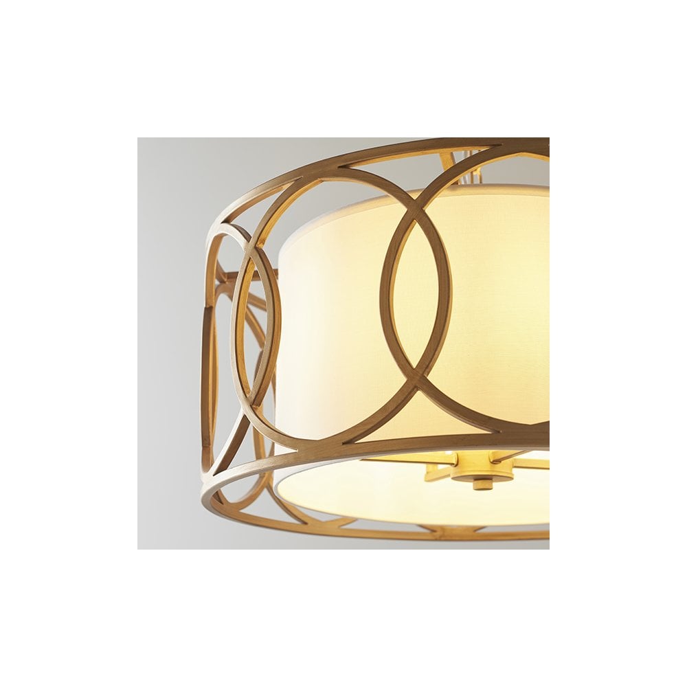 91921 4 Light Pendant Brushed Gold Paint & White Fabric