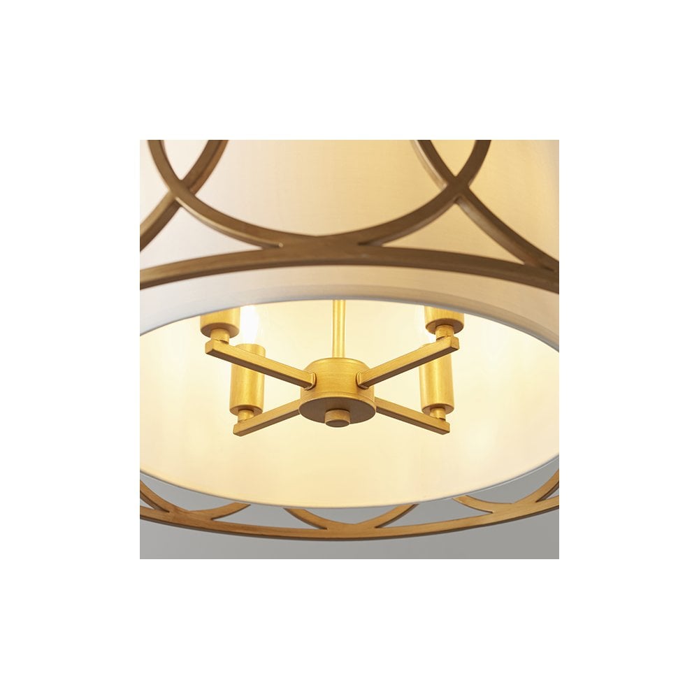 91921 4 Light Pendant Brushed Gold Paint & White Fabric