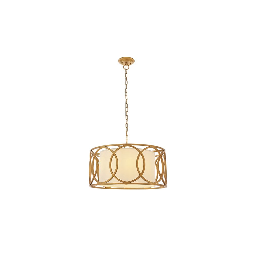 91921 4 Light Pendant Brushed Gold Paint & White Fabric
