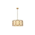 91921 4 Light Pendant Brushed Gold Paint & White Fabric