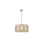 91921 4 Light Pendant Brushed Gold Paint & White Fabric