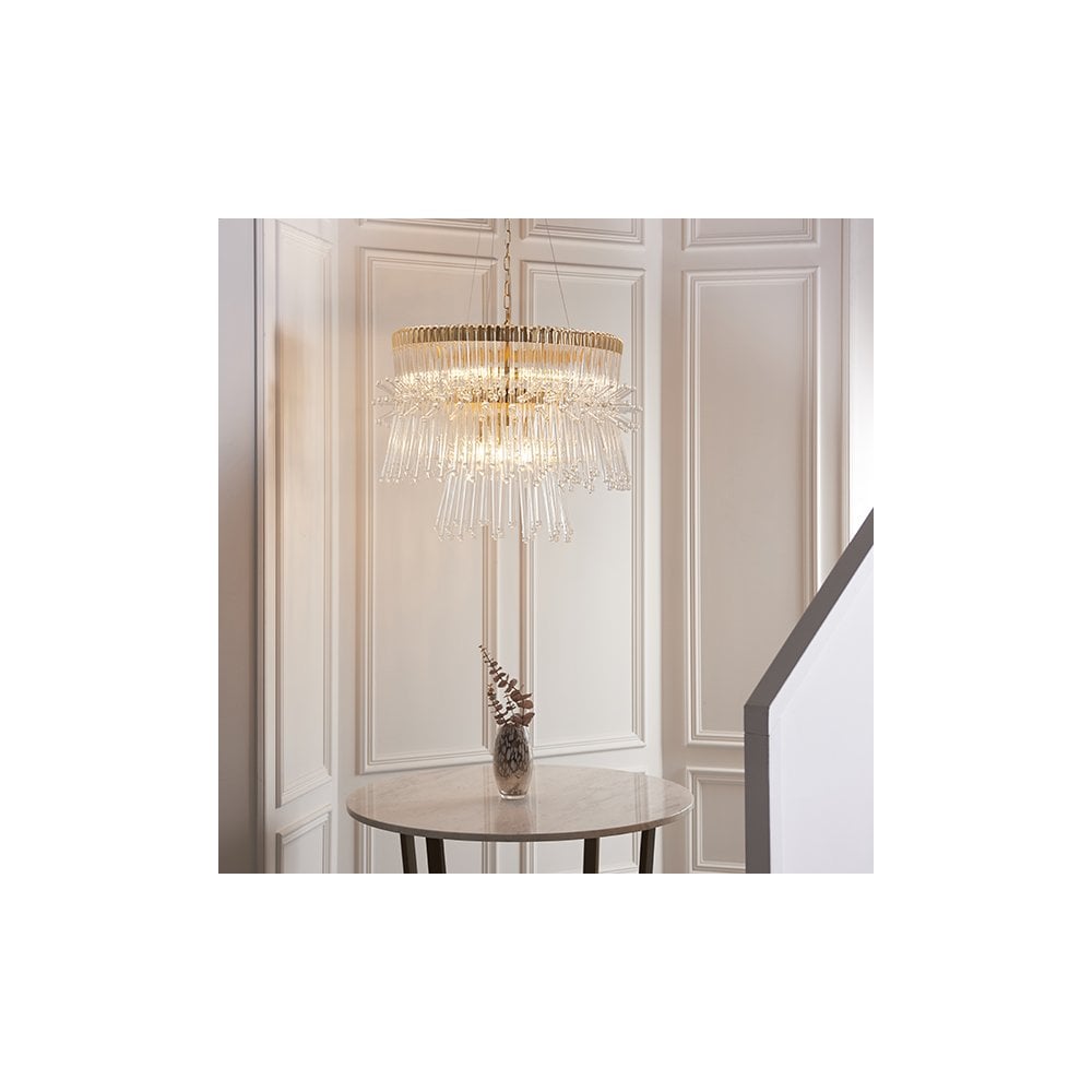 91941 9 Light Pendant Polished Gold Plated Finish With Clear Glass