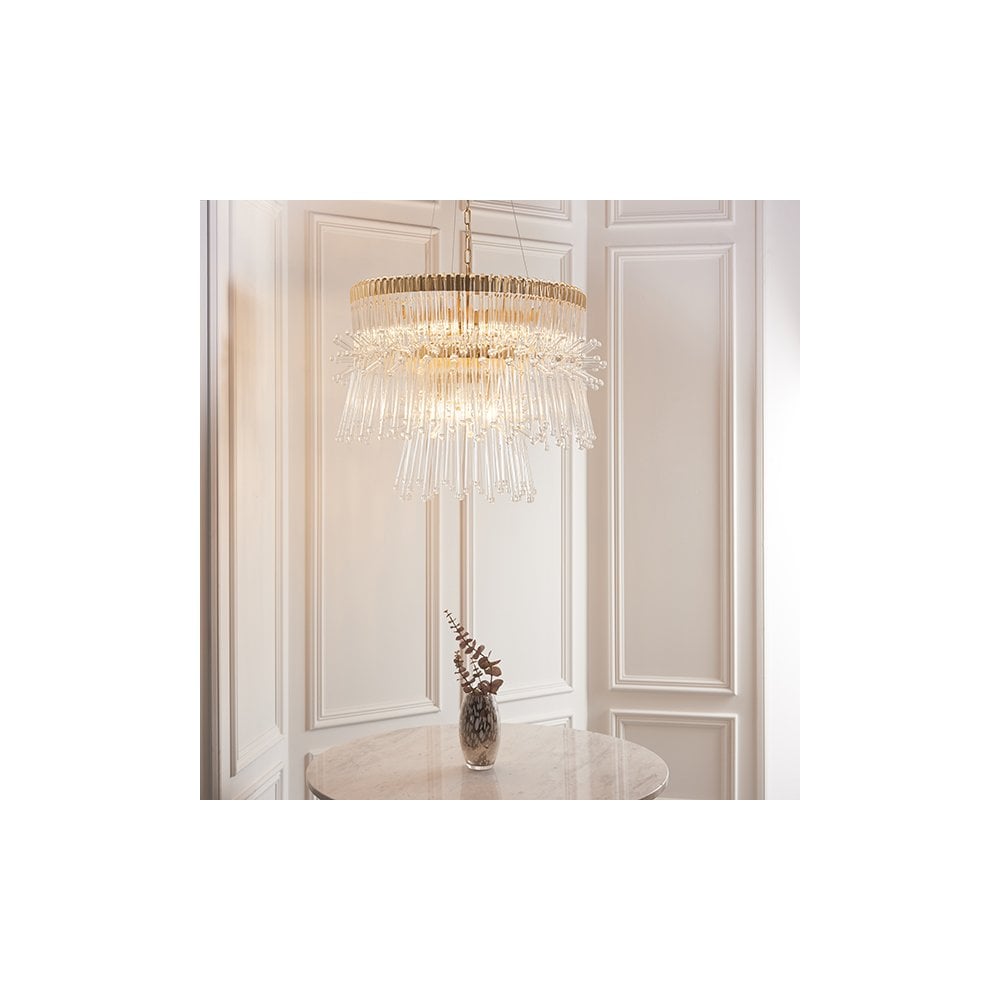 91941 9 Light Pendant Polished Gold Plated Finish With Clear Glass
