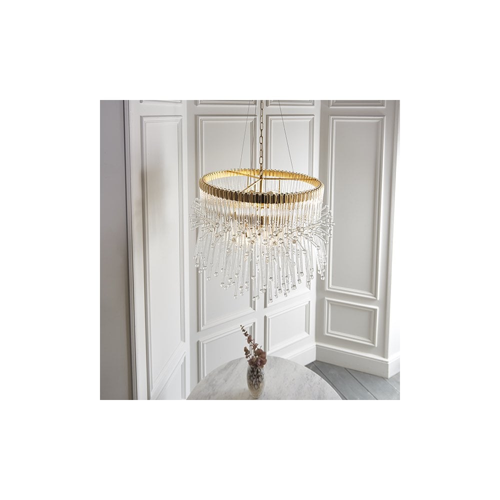 91941 9 Light Pendant Polished Gold Plated Finish With Clear Glass