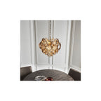 91989 6 Light Pendant Antique Gold Paint, Clear & Amber Glass