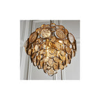 91989 6 Light Pendant Antique Gold Paint, Clear & Amber Glass