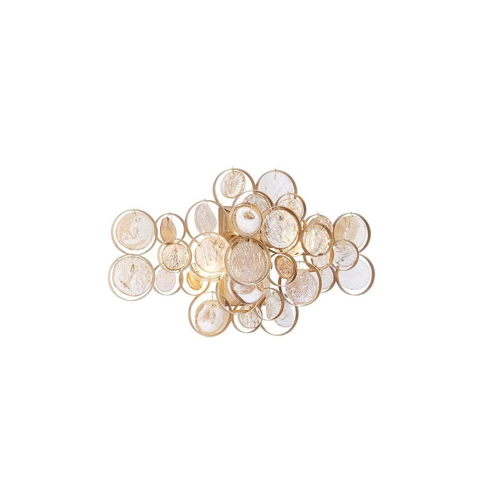 91990 2 Light Wall Light Antique Gold Paint, Clear & Amber Glass