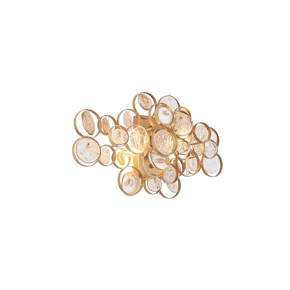 91990 2 Light Wall Light Antique Gold Paint, Clear & Amber Glass
