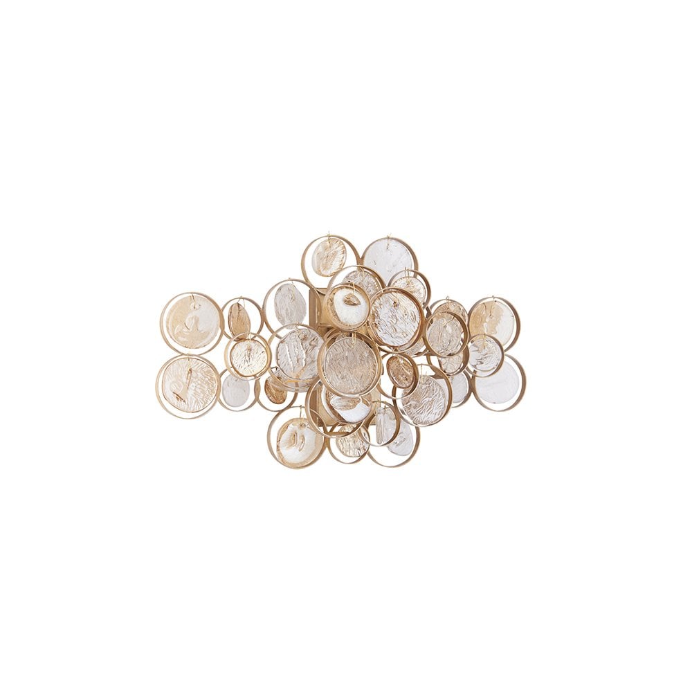 91990 2 Light Wall Light Antique Gold Paint, Clear & Amber Glass