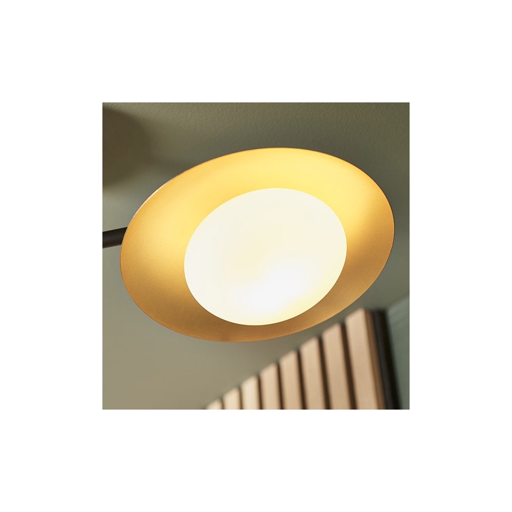 92034 3 Light Semi Flush Ceiling Light Gold & Dark Bronze Finish With Opal Glass