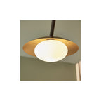 92034 3 Light Semi Flush Ceiling Light Gold & Dark Bronze Finish With Opal Glass