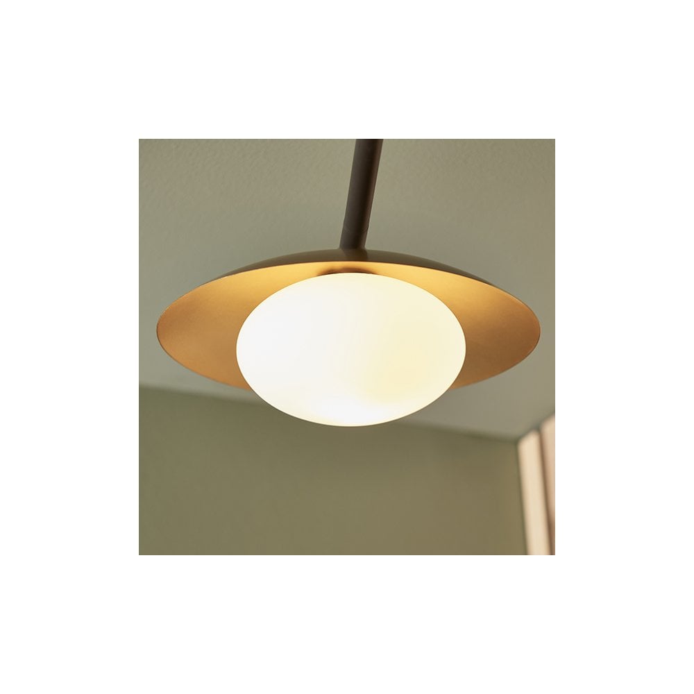 92034 3 Light Semi Flush Ceiling Light Gold & Dark Bronze Finish With Opal Glass