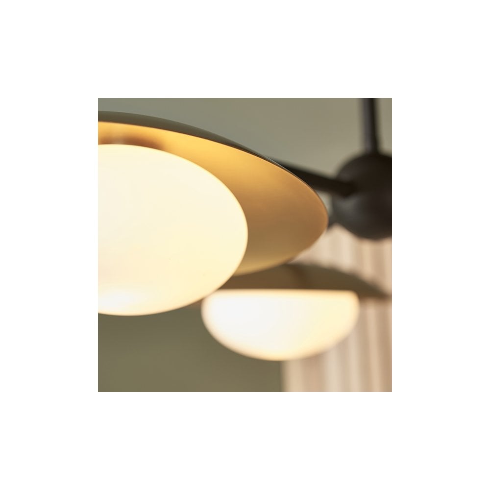 92034 3 Light Semi Flush Ceiling Light Gold & Dark Bronze Finish With Opal Glass