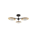 92034 3 Light Semi Flush Ceiling Light Gold & Dark Bronze Finish With Opal Glass
