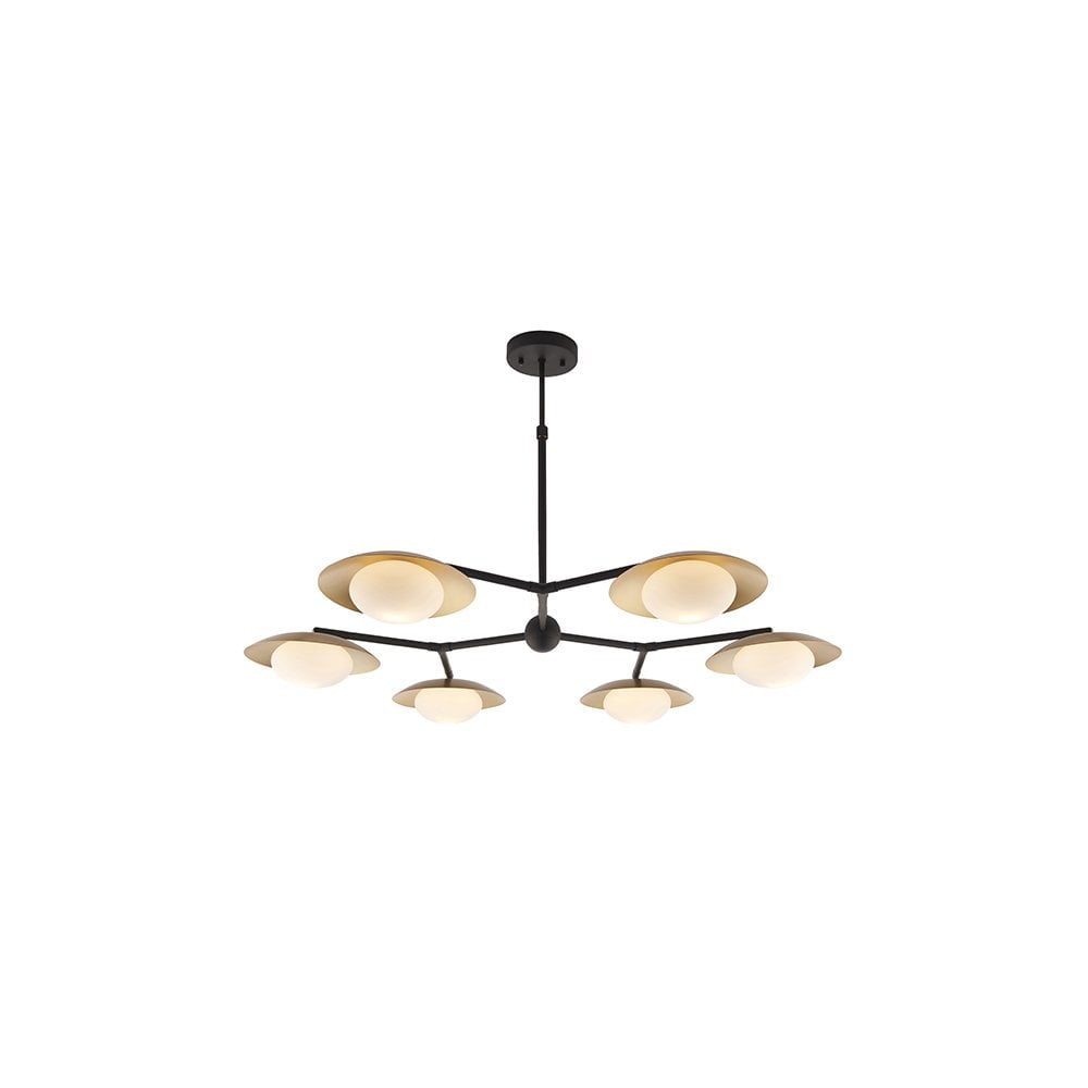 92035 6 Light Semi Flush Ceiling Light Gold & Dark Bronze Finish With Opal Glass