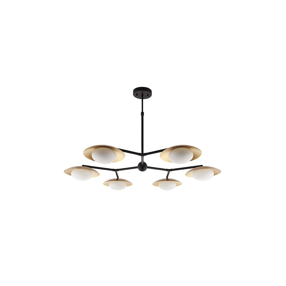 92035 6 Light Semi Flush Ceiling Light Gold & Dark Bronze Finish With Opal Glass