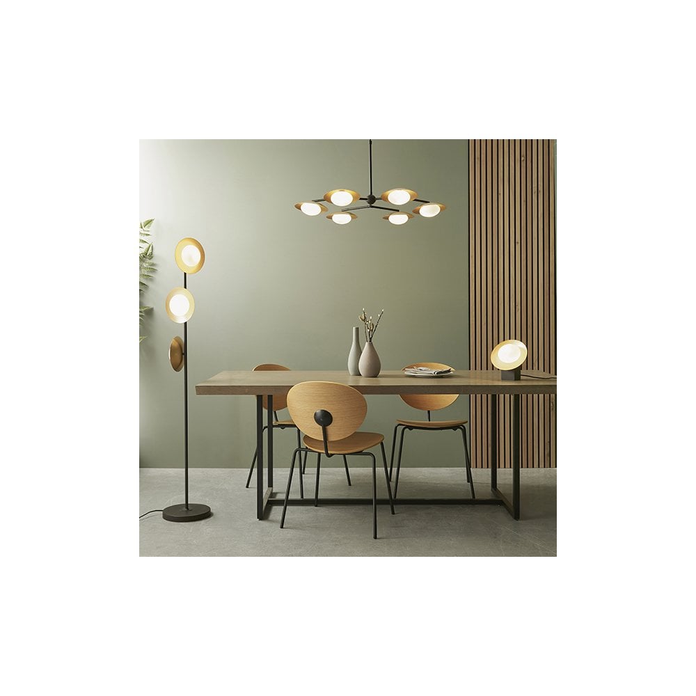 92035 6 Light Semi Flush Ceiling Light Gold & Dark Bronze Finish With Opal Glass