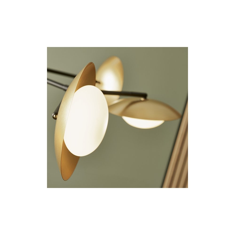 92035 6 Light Semi Flush Ceiling Light Gold & Dark Bronze Finish With Opal Glass