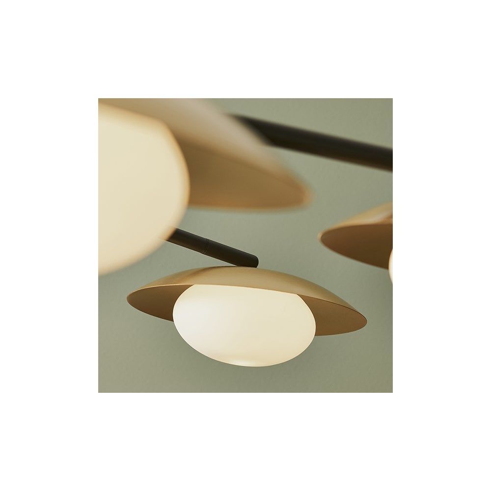 92035 6 Light Semi Flush Ceiling Light Gold & Dark Bronze Finish With Opal Glass