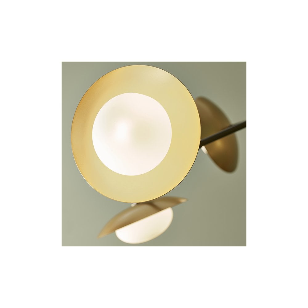 92035 6 Light Semi Flush Ceiling Light Gold & Dark Bronze Finish With Opal Glass