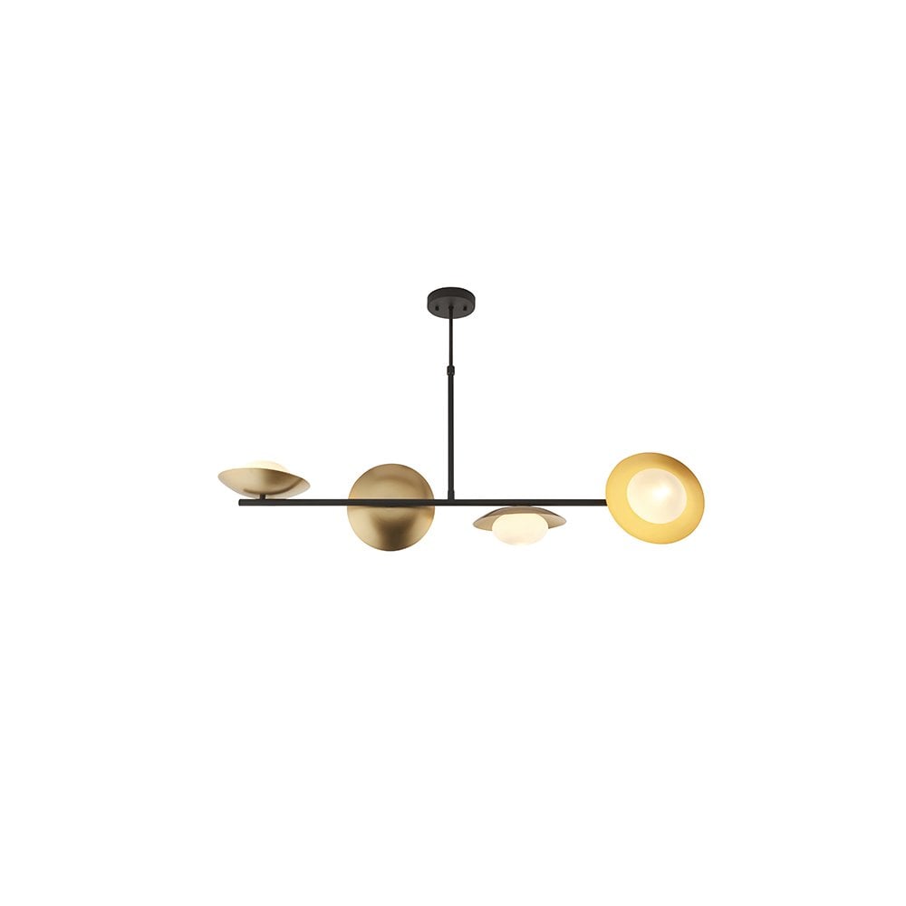 92036 4 Light Bar Pendant Gold & Dark Bronze Finish With Opal Glass