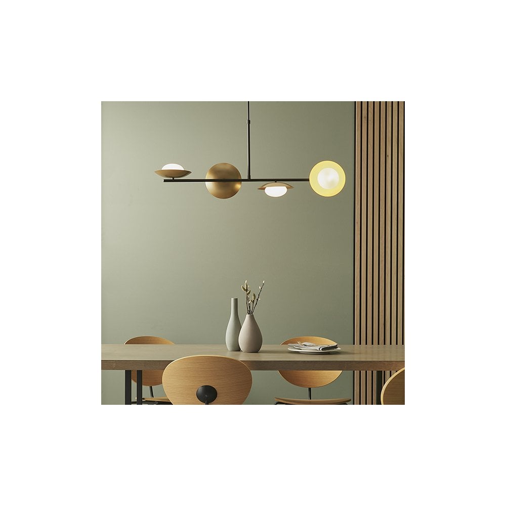92036 4 Light Bar Pendant Gold & Dark Bronze Finish With Opal Glass