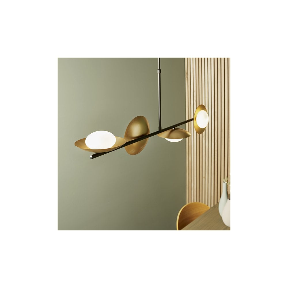 92036 4 Light Bar Pendant Gold & Dark Bronze Finish With Opal Glass
