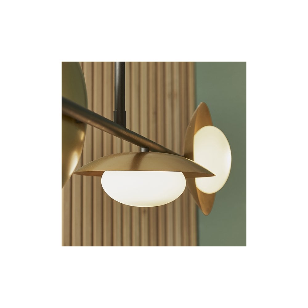 92036 4 Light Bar Pendant Gold & Dark Bronze Finish With Opal Glass