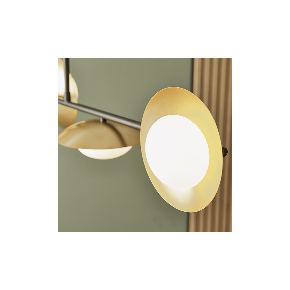 92036 4 Light Bar Pendant Gold & Dark Bronze Finish With Opal Glass
