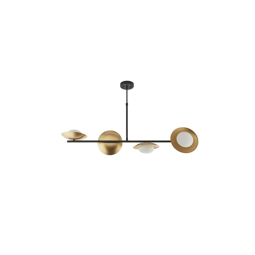 92036 4 Light Bar Pendant Gold & Dark Bronze Finish With Opal Glass