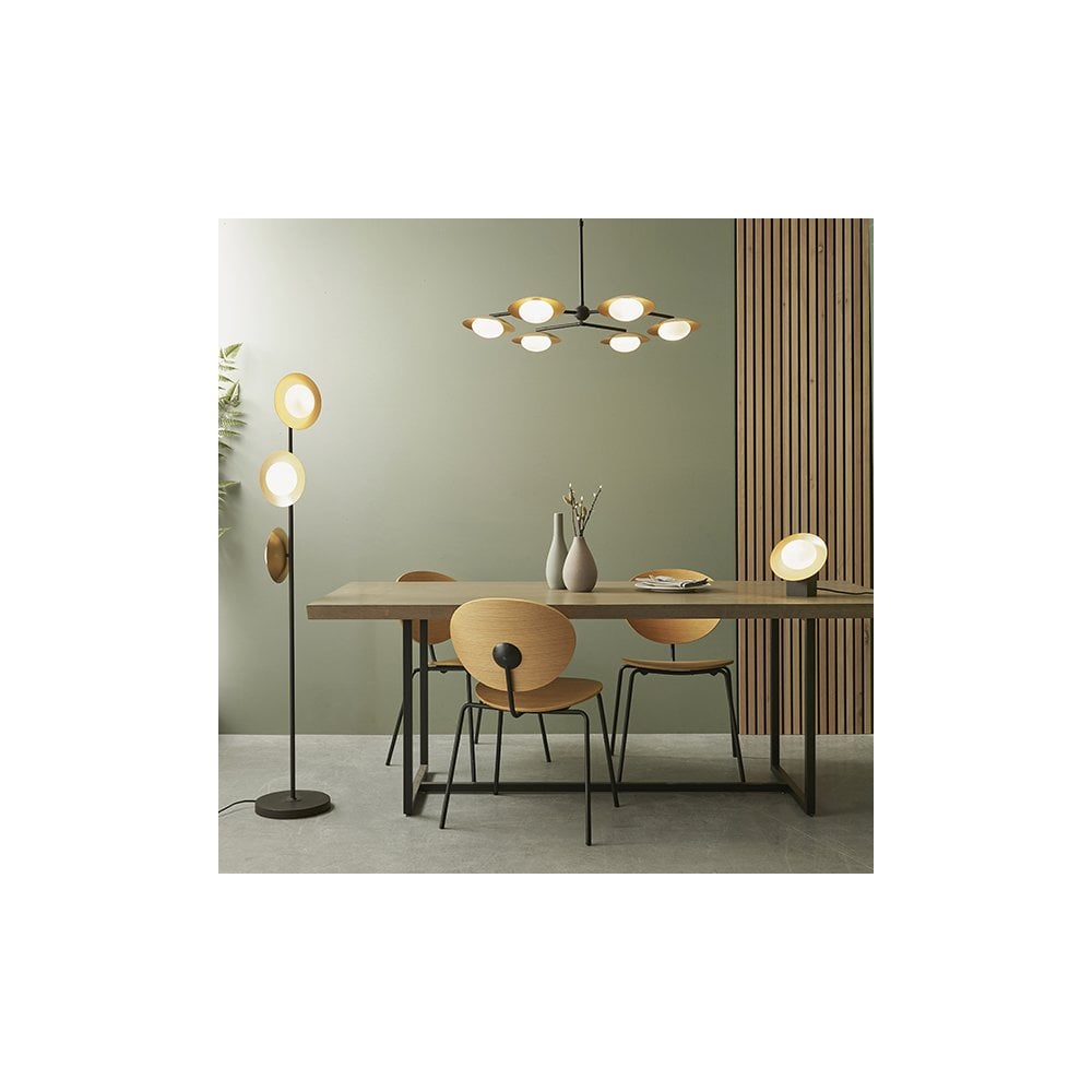 3 Light Floor  Lamp Gold & Dark Bronze Finish With Opal Glass