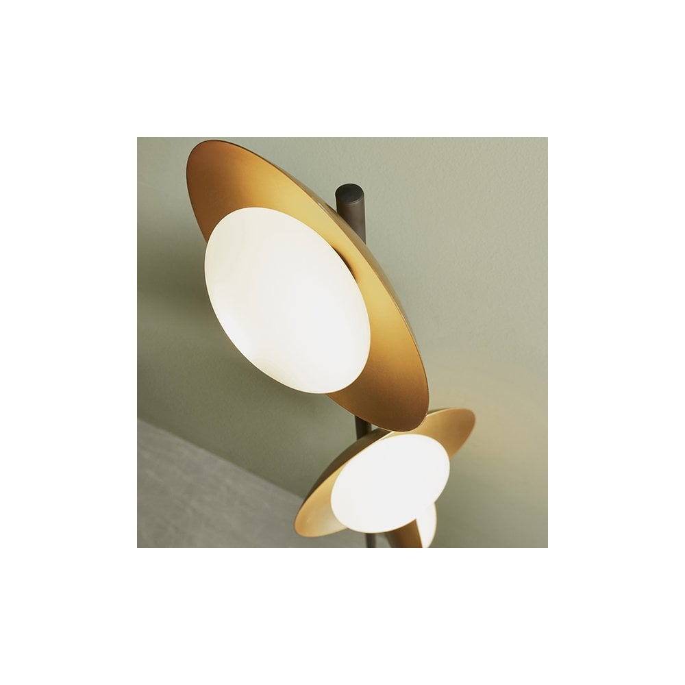 3 Light Floor  Lamp Gold & Dark Bronze Finish With Opal Glass