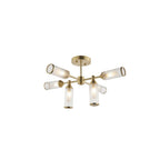 92213 6 Light Semi Flush Ceiling Light Satin Brass Plate With Clear & Frosted Glass