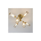 92213 6 Light Semi Flush Ceiling Light Satin Brass Plate With Clear & Frosted Glass
