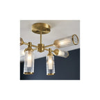92213 6 Light Semi Flush Ceiling Light Satin Brass Plate With Clear & Frosted Glass