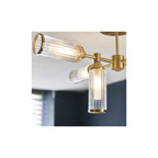 92213 6 Light Semi Flush Ceiling Light Satin Brass Plate With Clear & Frosted Glass