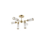 92213 6 Light Semi Flush Ceiling Light Satin Brass Plate With Clear & Frosted Glass