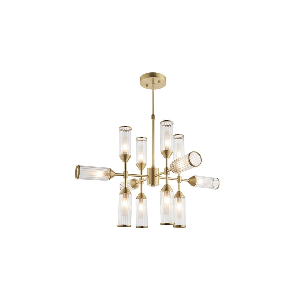 92214 12 Light Pendant Satin Brass Plate With Clear & Frosted Glass